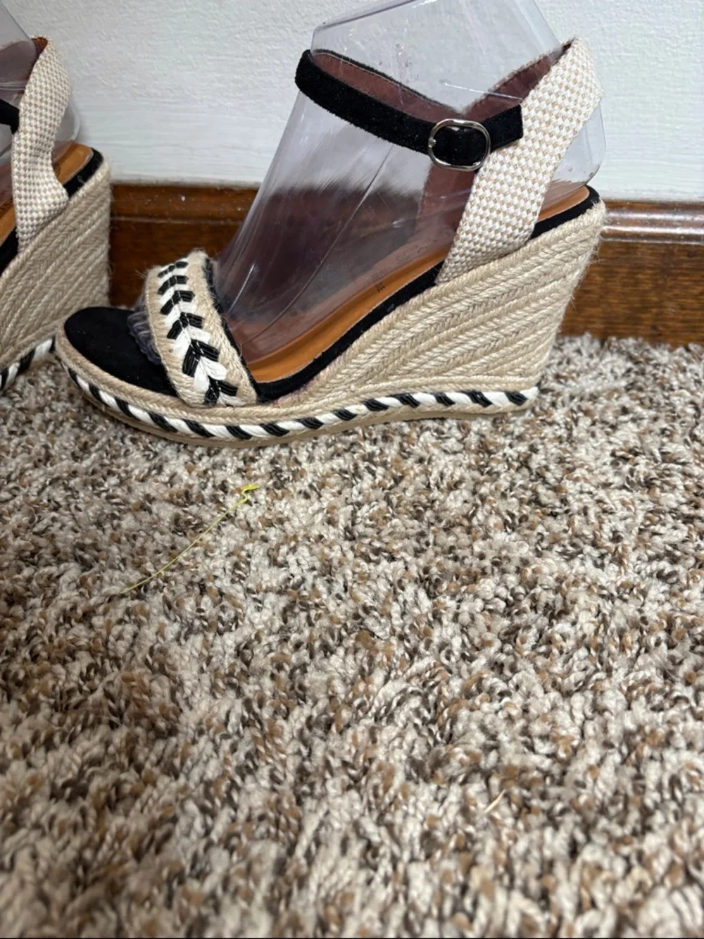 Molly Bracken Black and Natural Braided Espadrille Wedge Sandals - Picture 3 of 4